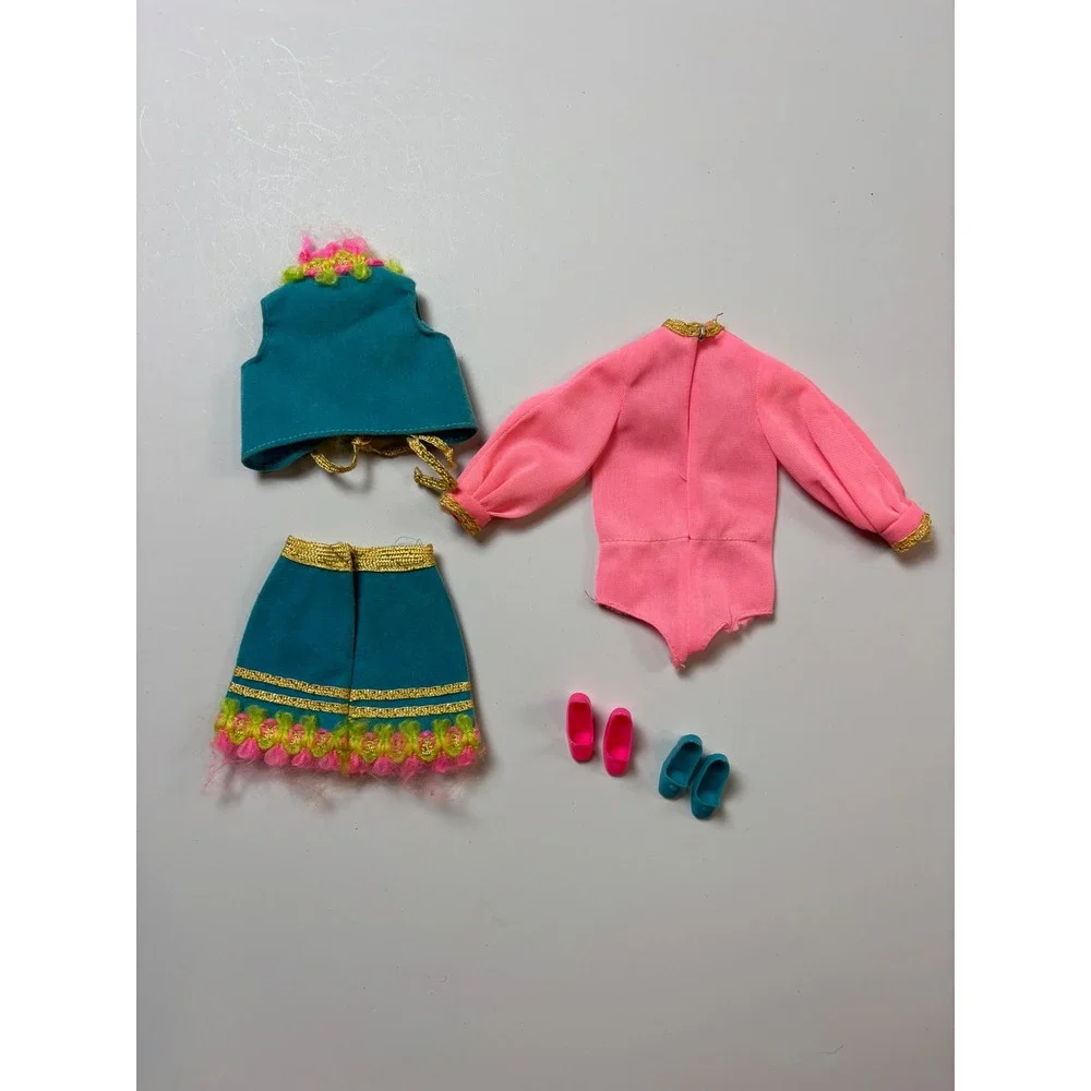Barbie Doll Clothes Set OS Pink Teal Vintage Mod Outfit Shoes Vest Skirt Suit